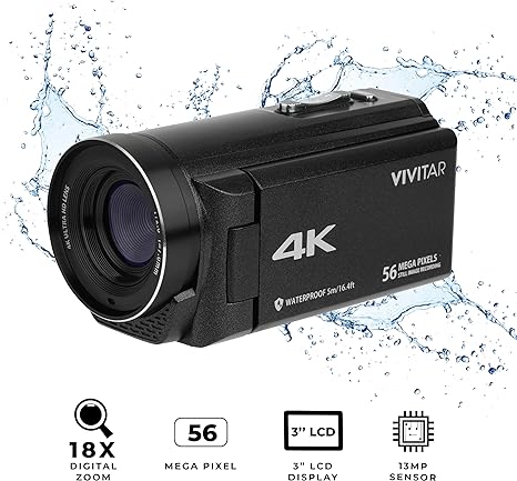 Vivitar 4K Camcorder Ultra HD Lens Recording with 56MP DVR48K - Black Like New