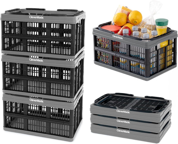 CLEVERMADE COLLAPSIBLE SHOPPING BASKET 16L 4 GAL 8031425-1533PKV2 - CHARCOAL - Like New
