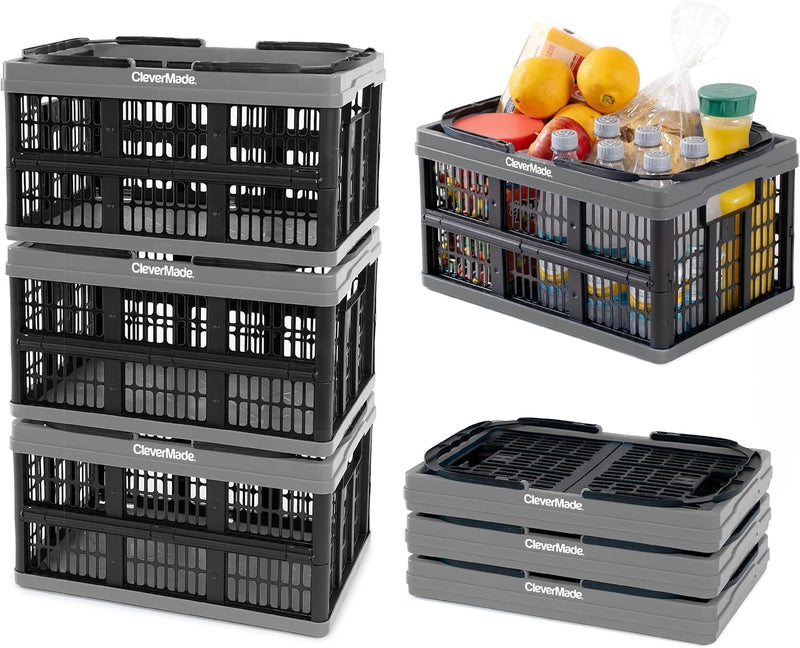 CLEVERMADE COLLAPSIBLE SHOPPING BASKET 16L 4 GAL 8031425-1533PKV2 - CHARCOAL - Like New