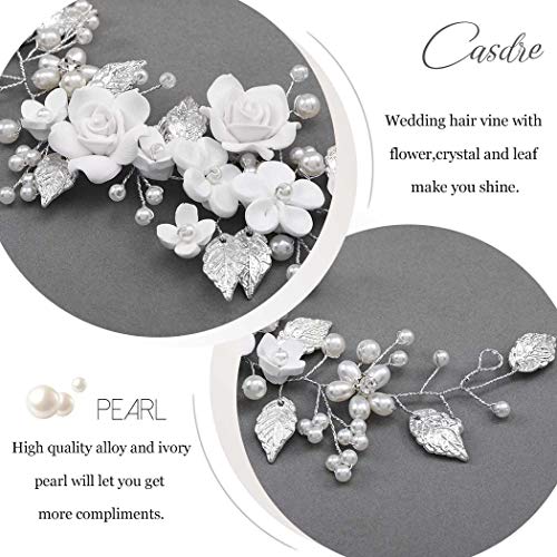 CASDRE FLOWER BRIDE WEDDING HAIR VINE PEARL BRIDAL HEADPIECE - SILVER - Like New