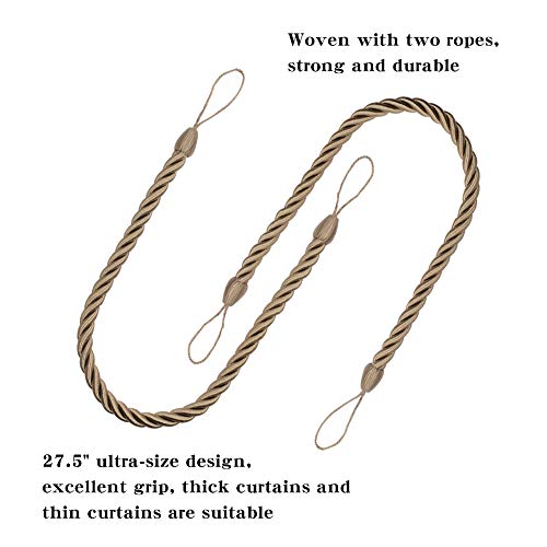 BEL AVENIR CURTAIN HANDMADE TIEBACKS ROPES HOLDBACKS 2 METAL SCREW HOOKS FLAXEN - Like New