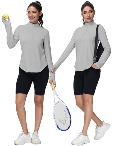 GGVO Women's Golf Polo Long Sleeve V Neck Sun Protection M Gray - Like New