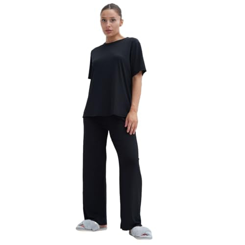 TALMONT WOMEN'S PAJAMA SET SLEEVE 2 PIECE OUTRUNDED NECK SLEEPWEAR BLACK 2XL - Like New