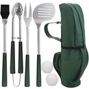 POLIGO 7PCS Golf-Club Style BBQ Tools Set Grilling Tools Rubber Handle - Green - Like New