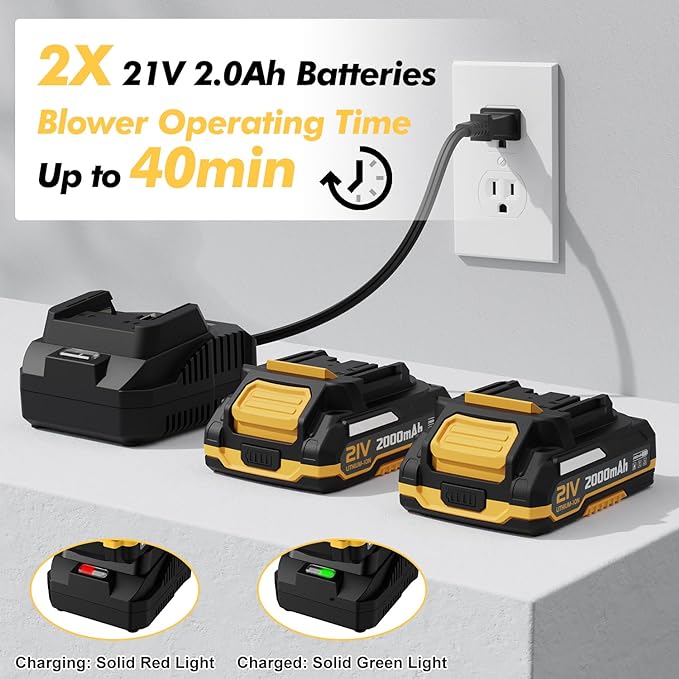 LAZYBOI Leaf Blower Cordless 2 Batteries/Charger 21V LA808-21V - Lemon Yellow Like New