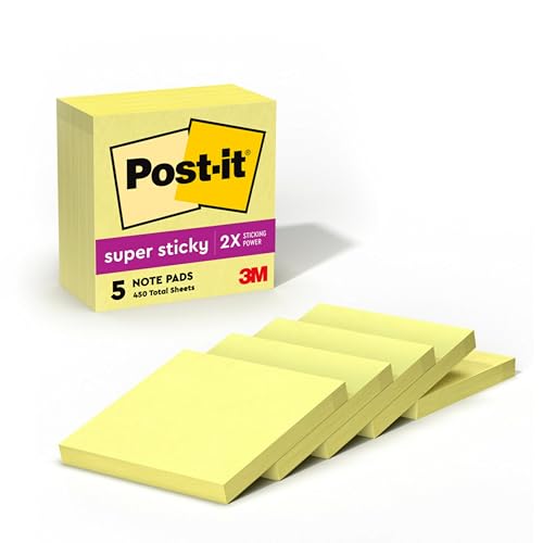 POST-IT SUPER STICKY NOTES, 5 STICKY NOTE PADS 3 X 3 IN. - YELLOW - Brand New