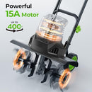 1800W 15A Corded Electric Tiller for Gardening and Soil Cultivation - Black - Like New