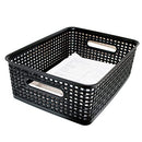 ADVANTUS WEAVE DESIGN PLASTIC MEDIUM BIN, 13.75"L BY 10.5"W BY 4.625"H, BLACK - Like New