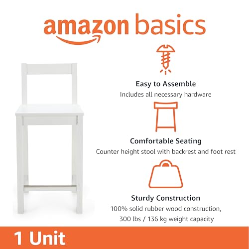 AMAZON BASICS WOODEN BAR STOOL WITH BACKREST 24" 1 UNIT - WHITE - Brand New