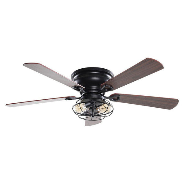 PARROT UNCLE 48" UMMUHAN INDUSTRIAL FLUSH MOUNT CEILING FAN LIGHTING - BLACK - Brand New