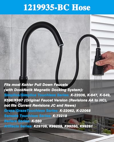 HYGIE RINSE K-1219935-BC HOSE KIT, KOHLER Pull Down Kitchen Faucet, 68" - BLACK - Like New