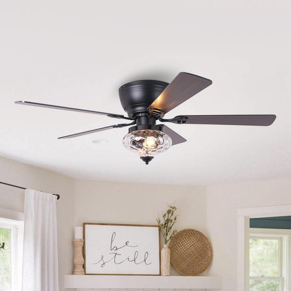 PARROT UNCLE F6386-PU RUSTIC LOW PROFILE CEILING FAN CHANDELIER LIGHT - BLACK - Like New