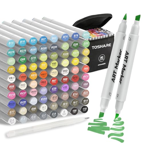 TOSHARE 80 COLORS DOUBLE TIP ART MARKERS ALCOHOL MARKERS SET HY-X3-80 - WHITE - Like New