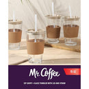 MR. COFFEE 4-PACK 15OZ LATTE BROWN GLASS TUMBLERS LIDS STRAWS - BROWN/CLEAR - Like New