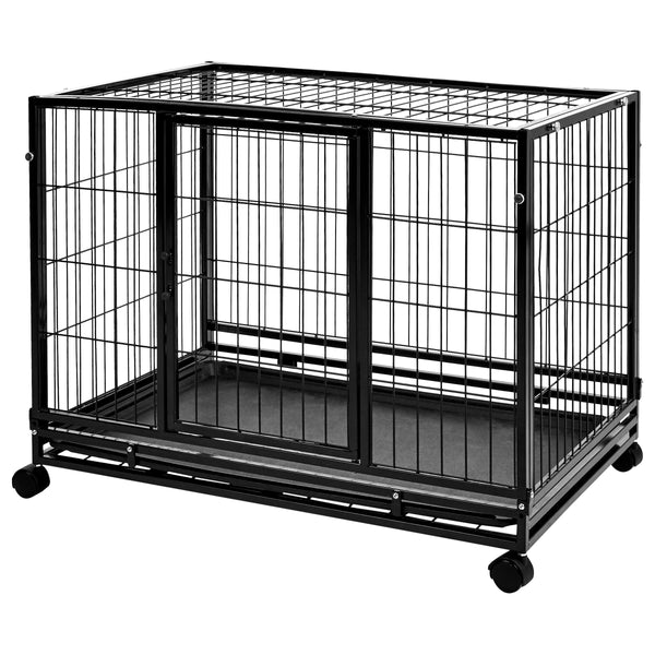 AMAZON BASICS PORTABLE HEAVY DUTY STACKABLE DOG & PET KENNEL WITH TRAY - BLACK - Like New