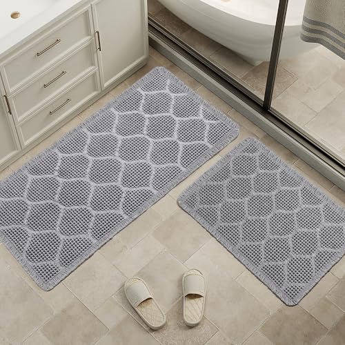 Upgraded Non Slip Bathroom Rugs Sets 2 Piece, Washable Waffle Bath Mats Set - Like New