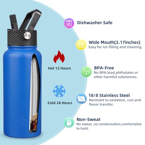 BJPKPK Insulated Water Bottles with Straw Lid, 32oz Metal Large Water Bottle - Like New