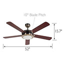 Design House 154336 Eastport 2 Light Ceiling Fan 52", Satin Nickel - Brand New