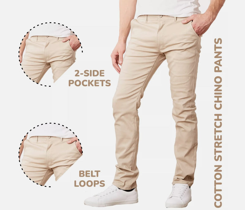 GALAXY BY HARVIC MEN'S SLIM FIT EVERYDAY CHINO PANTS - SIZE: MEN 38/32 - KHAKI - Brand New