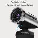 AUSDOM Full HD 1080P Wide Angle View Webcam Anti-Distortion AW615 - Silver/Black Like New