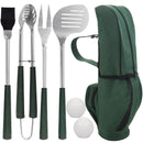 POLIGO 7PCS Golf-Club Style BBQ Tools Set Grilling Tools Rubber Handle - Green - Like New