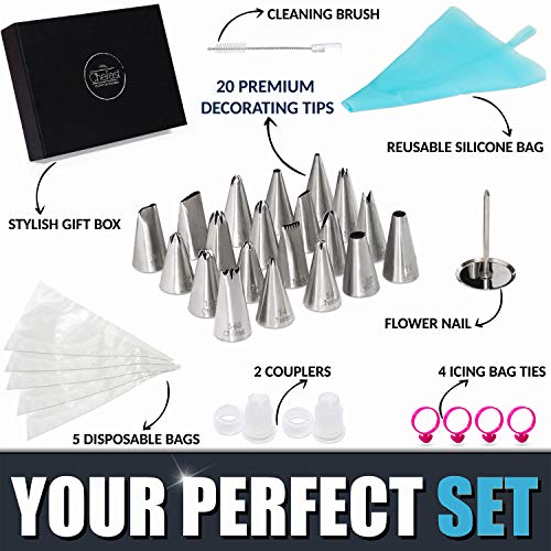 CHEFAST CAKE DECORATING TIP SET 20 PIPING TIPS 5 FROSTING BAGS AND MORE - Like New