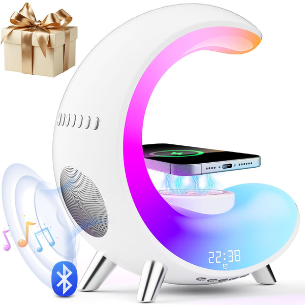 BURLAN MULTIFUNCTIONAL BLUETOOTH SPEAKER WITH DESK LAMP TABLE LAMP - WHITE - Like New