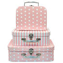 AMEDOO PAPERBOARD SUITCASES SET OF 3 DECORATIVE BOXES STORAGE PINK DOTS STRIPES - Like New
