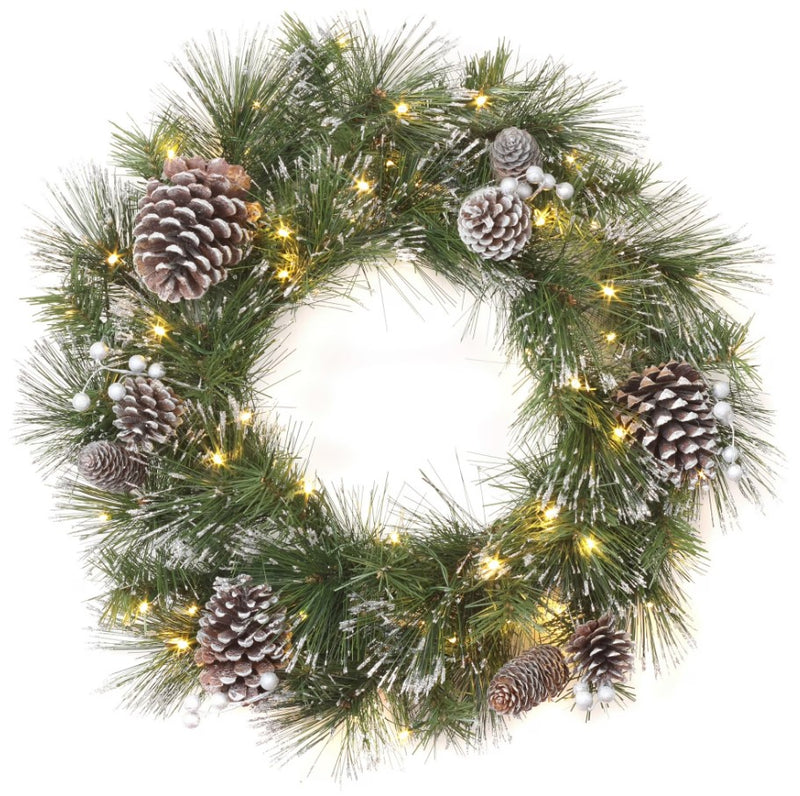 NATIONAL TREE COMPANY LED WHITTER PINE ARTIFICIAL WREATH - SILVER - Like New