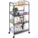 KINGRACK 4-TIER ROLLING CART,METAL UTILITY CART WITH WOODEN TABLETOP - BLACK - Brand New