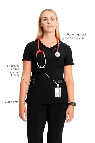 INFINITY CHEROKEE NURSE SCRUBS TOP MOCK WRAP WITH 2 POCKETS WOMEN M BLACK - Brand New