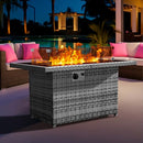 YOYOMAX 44 Inch Glass Top Fire Pit Table 60,000 BTU Flame Hand Weave Rattan Gray - Like New