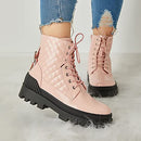 TINSTREE Womens Combat Boots Lace up Ankle Waterproof Platform Shoes Pink 9.5 - Brand New