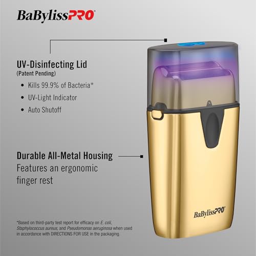 BYLISS PRO BABYLISSPRO UVFOIL UV-DISINFECTING METAL DOUBLE-FOIL SHAVERS - GOLD - Like New