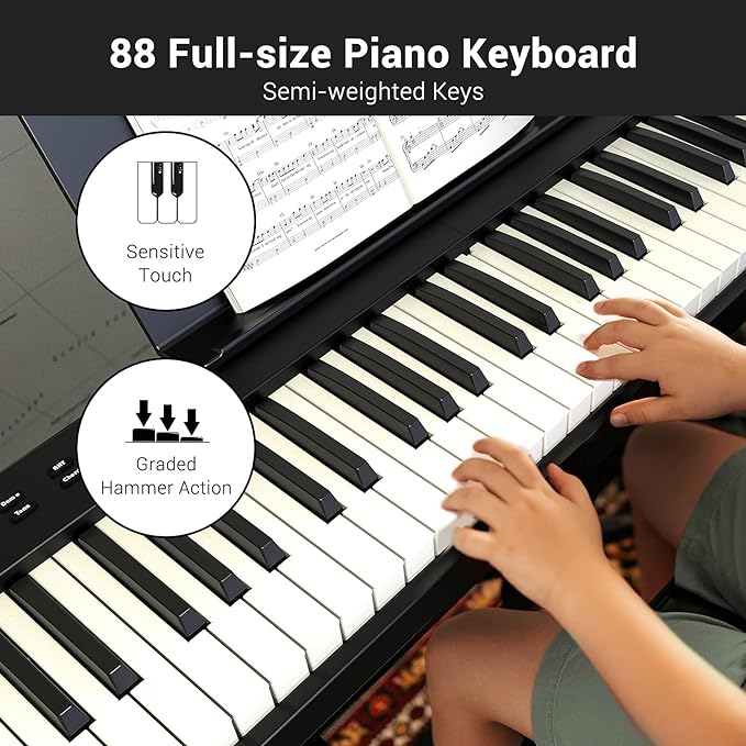 Ingbelle 88-Key Digital Piano Keyboard Bluetooth Foldable Electric Piano - BLACK Like New