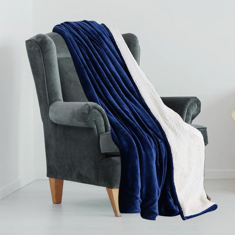LUXURY HOME LIGHTWEIGHT SUPER SOFT COZY SHERPA FLEECE THROW BLANKET 50X60 - BLUE - Like New