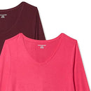 AMAZON ESSENTIALS 3/4 SLEEVE V-NECK REGULAR FIT SIZE:  M - BRIGHT PINK/BURGUNDY - Like New