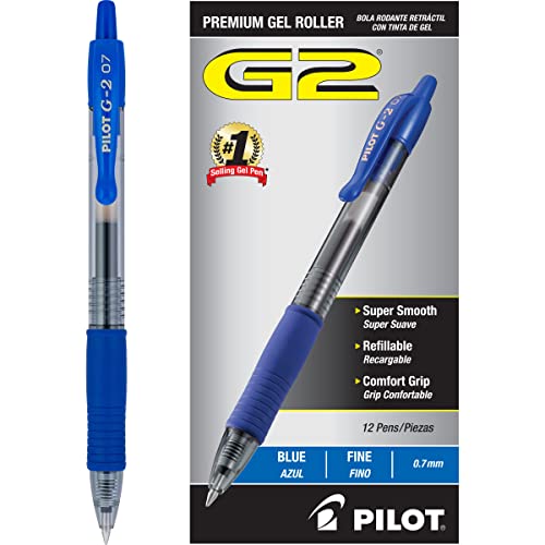 Pilot G2 Premium Gel Roller Pens, Fine Point 0.7 mm, Blue Pack of 12 - Brand New