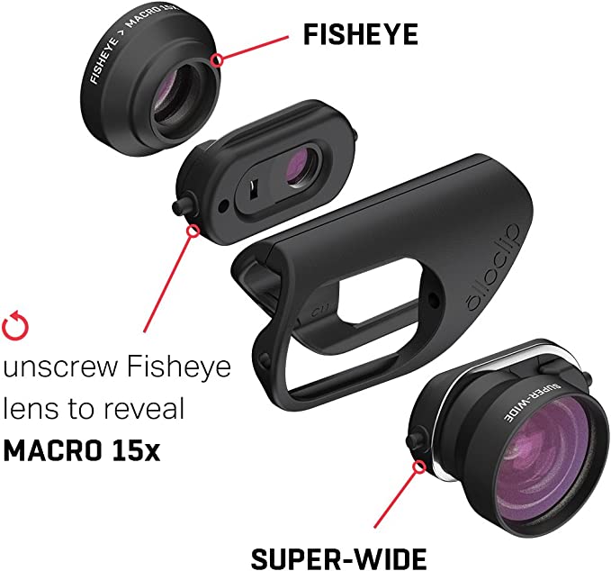 OLLOCLIP FISHEYE Super-Wide Macro 15x Premium Glass Lenses OC-0000284-EA - Black Like New