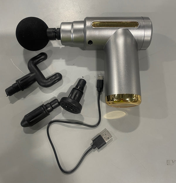 GENERIC MASSAGE GUN 6 SPEED - SILVER GRAY/GOLD - Like New