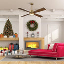 PARROT UNCLE 52" WOODEN 4-BLADE ANTIQUE BRASS CEILING FAN WITH LIGHT, BRASS - Like New