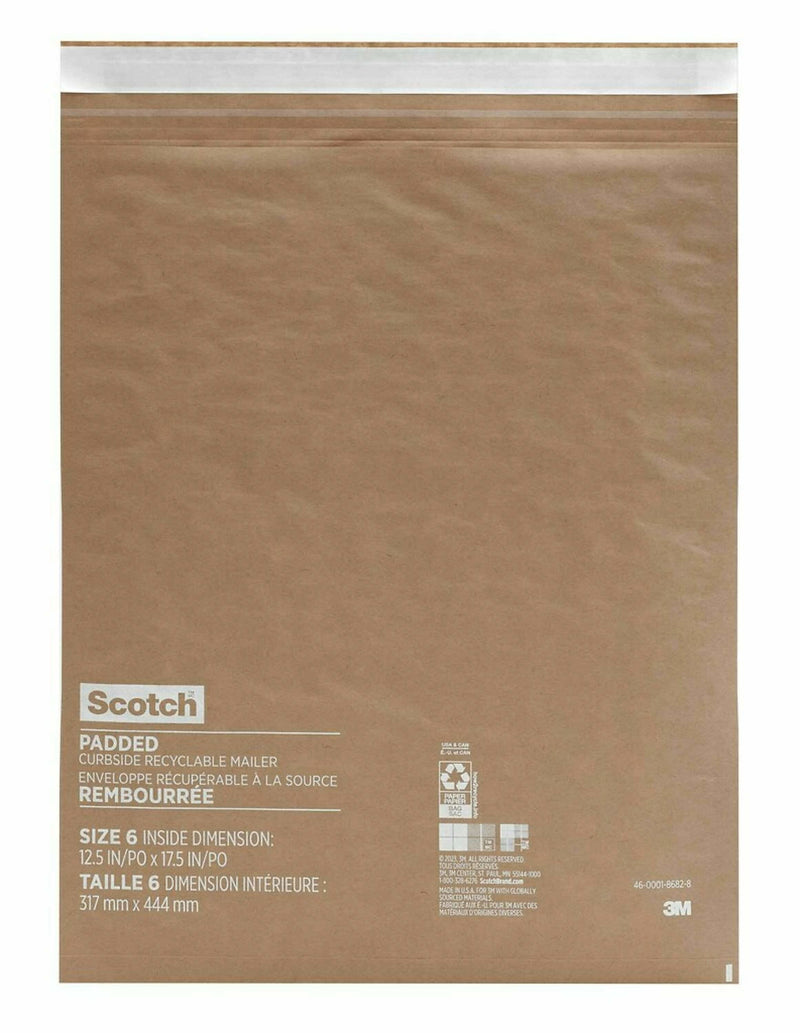 SCOTCH® PADDED MAILERS, SIZE 5, 10-1/2" X 14-3/4", KRAFT, PACK OF 25 MAILERS - Brand New
