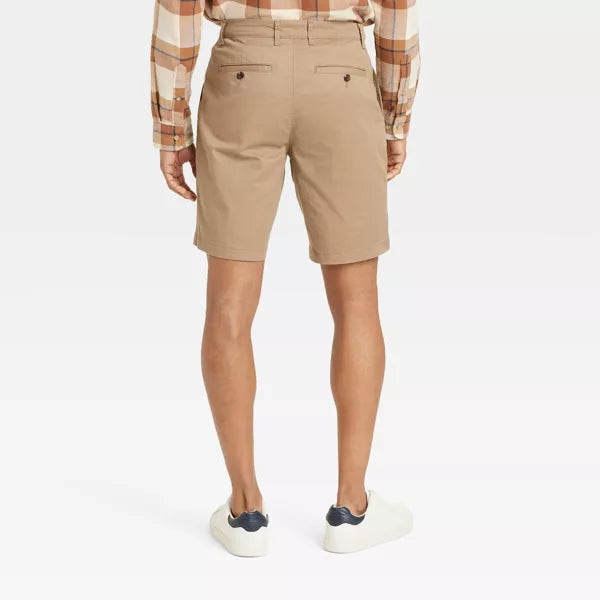 GOODFELLOW & CO MEN'S EVERY WEAR 9" FLAT FRONT CHINO SHORTS - SIZE 34 - KHAKI - Brand New