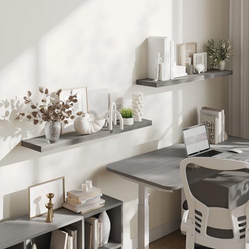 BAMEOS FLOATING SHELVES, WALNUT WALL GRAY, SET OF 2, HANGING SHELVES - Like New