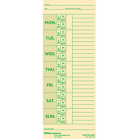OFFICE DEPOT TIME CARDS DEDUCTIONS 2-SIDED, 3 3/8" X 8 7/8", MANILA PACK OF 100 - Brand New