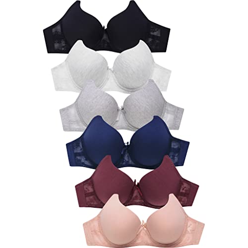 Mamias Women Basic Plain Bras, Pack of 6, Size 34C, BR4326P - Martial Arts Blue - Brand New