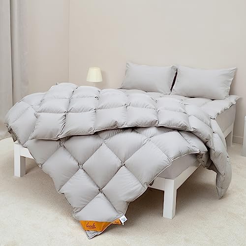 BEVINK FEATHER DOWN COMFORTER TWIN SIZE, ALL SEASONS DUVET INSERT LIGHT GREY - Brand New