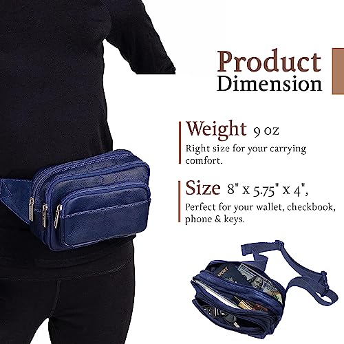 Le Donne Leather Waist Bag - 4-Compartment Bag - Adjustable Fanny Pack - Navy - Like New