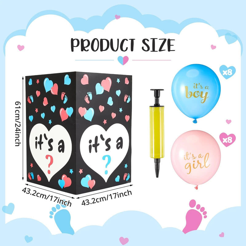 IREER GENDER REVEAL BALLOON BOX WITH 16 LATEX BABY BALLOON RELEASE BOX - Brand New