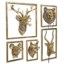 Newinhome Animal Heads Wall Decor 5pcs,Includes Metal Frame,Resin,Gold - Like New